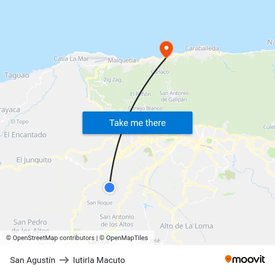 San Agustín to Iutirla Macuto map