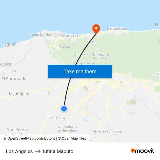 Los Ángeles to Iutirla Macuto map