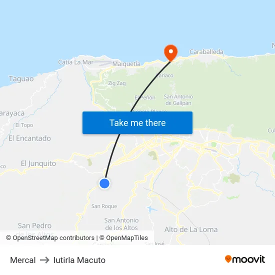 Mercal to Iutirla Macuto map