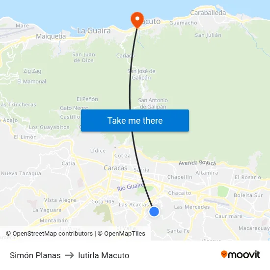 Simón Planas to Iutirla Macuto map