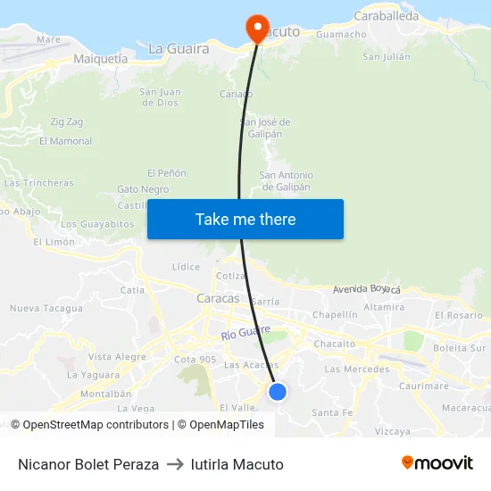 Nicanor Bolet Peraza to Iutirla Macuto map