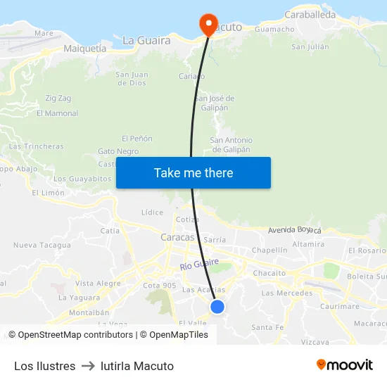 Los Ilustres to Iutirla Macuto map