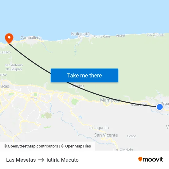 Las Mesetas to Iutirla Macuto map