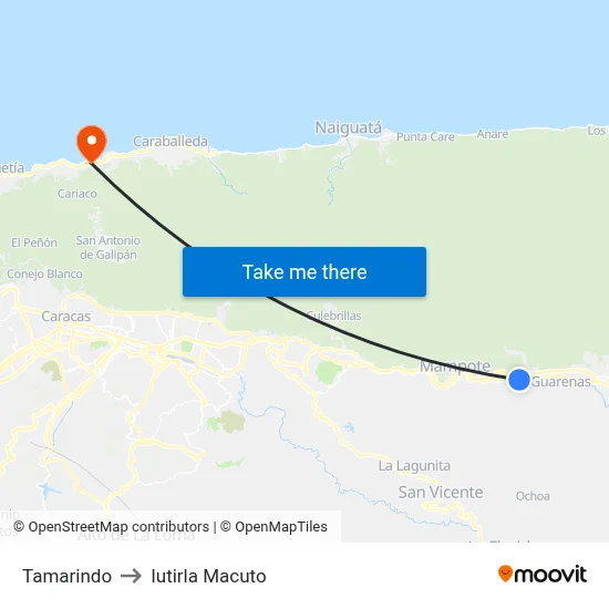 Tamarindo to Iutirla Macuto map