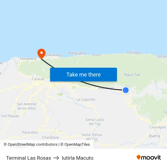Terminal Las Rosas to Iutirla Macuto map