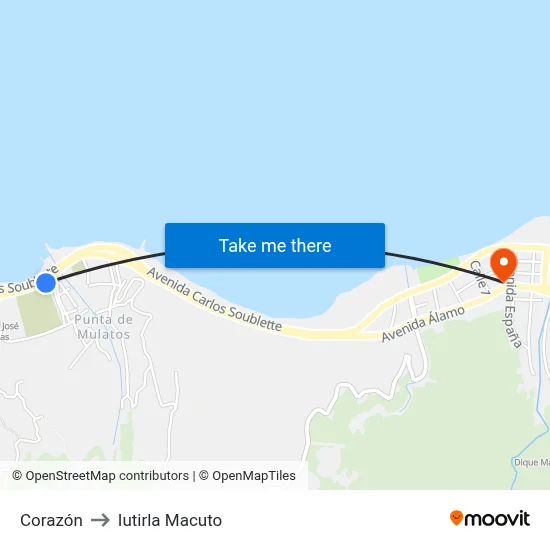 Corazón to Iutirla Macuto map
