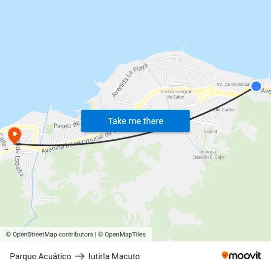 Parque Acuático to Iutirla Macuto map