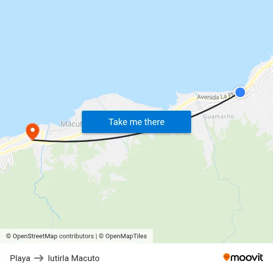 Playa to Iutirla Macuto map