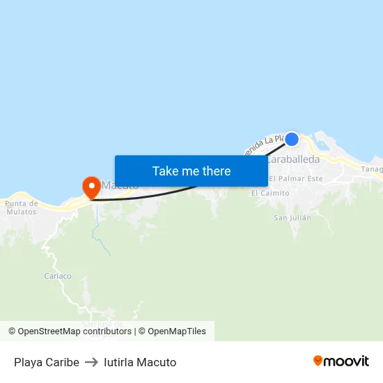 Playa Caribe to Iutirla Macuto map