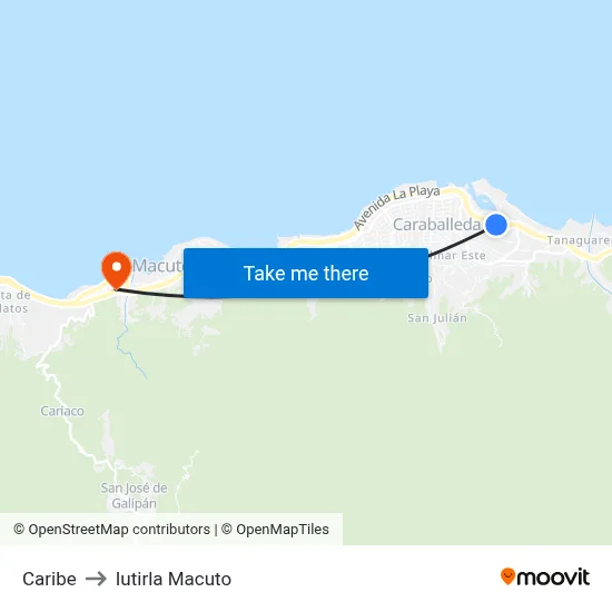 Caribe to Iutirla Macuto map