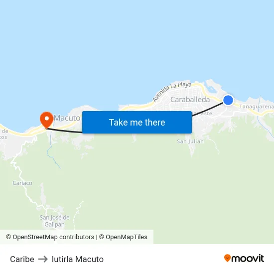 Caribe to Iutirla Macuto map