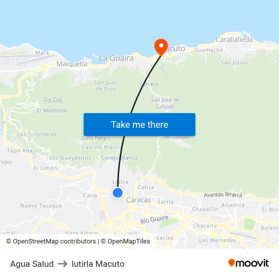 Agua Salud to Iutirla Macuto map