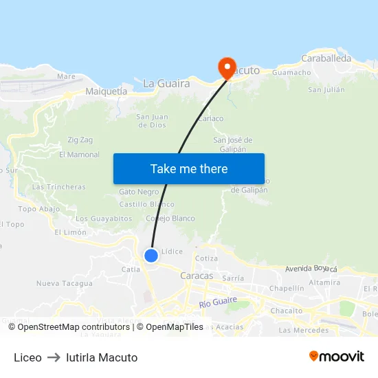 Liceo to Iutirla Macuto map