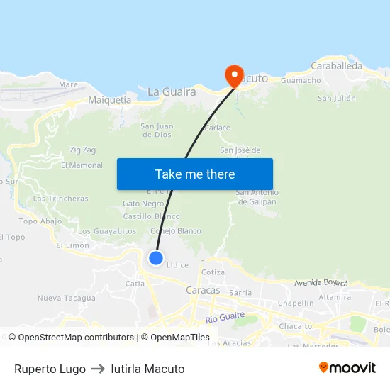 Ruperto Lugo to Iutirla Macuto map