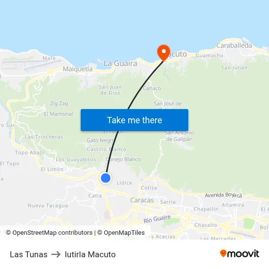 Las Tunas to Iutirla Macuto map