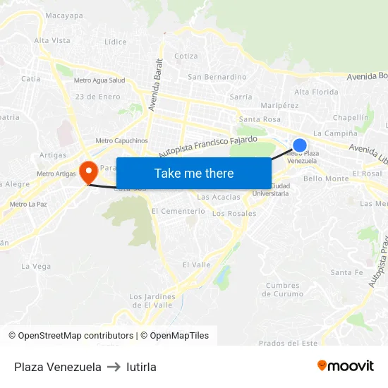 Plaza Venezuela to Iutirla map