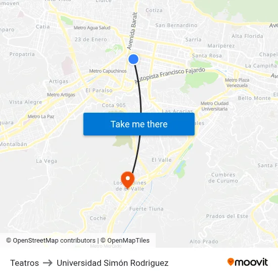 Teatros to Universidad Simón Rodriguez map