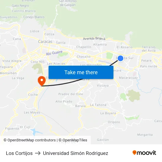 Los Cortijos to Universidad Simón Rodriguez map