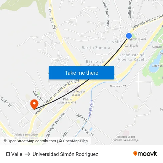 El Valle to Universidad Simón Rodriguez map