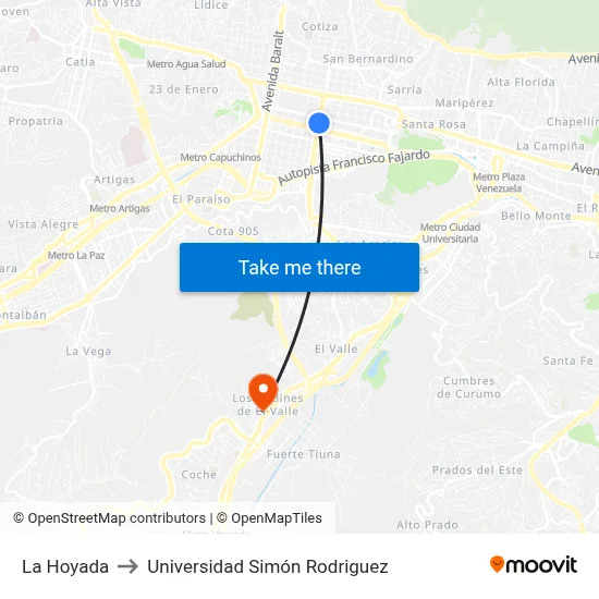 La Hoyada to Universidad Simón Rodriguez map