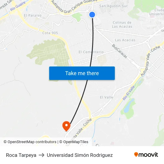 Roca Tarpeya to Universidad Simón Rodriguez map