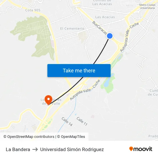 La Bandera to Universidad Simón Rodriguez map