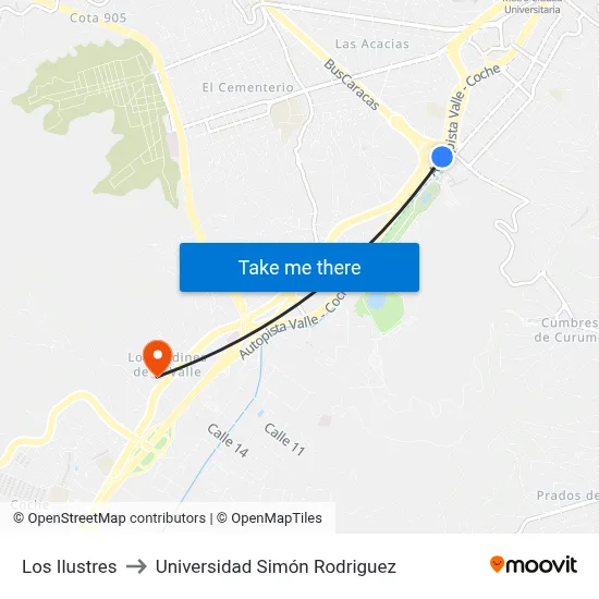 Los Ilustres to Universidad Simón Rodriguez map