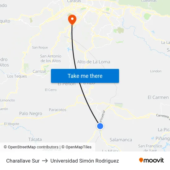 Charallave Sur to Universidad Simón Rodriguez map