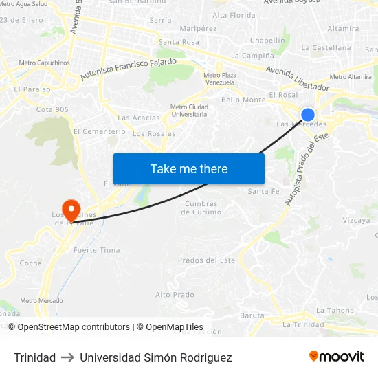 Trinidad to Universidad Simón Rodriguez map