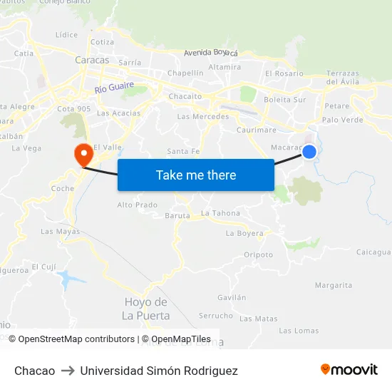 Chacao to Universidad Simón Rodriguez map