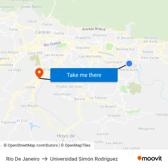 Río De Janeiro to Universidad Simón Rodriguez map