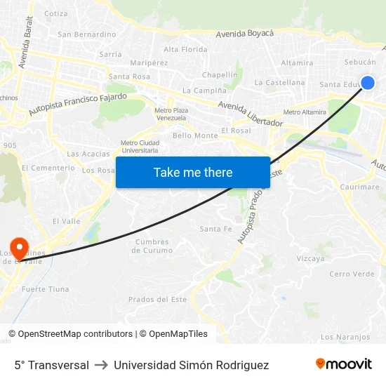 5° Transversal to Universidad Simón Rodriguez map