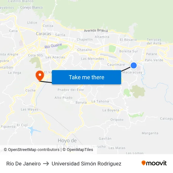 Río De Janeiro to Universidad Simón Rodriguez map