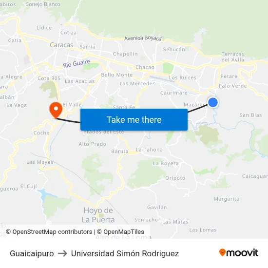 Guaicaipuro to Universidad Simón Rodriguez map