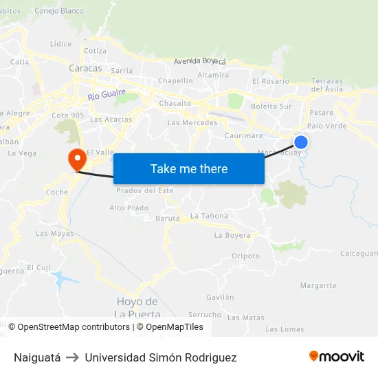 Naiguatá to Universidad Simón Rodriguez map