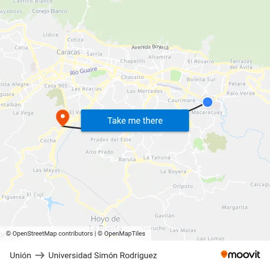 Unión to Universidad Simón Rodriguez map