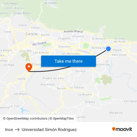 Ince to Universidad Simón Rodriguez map