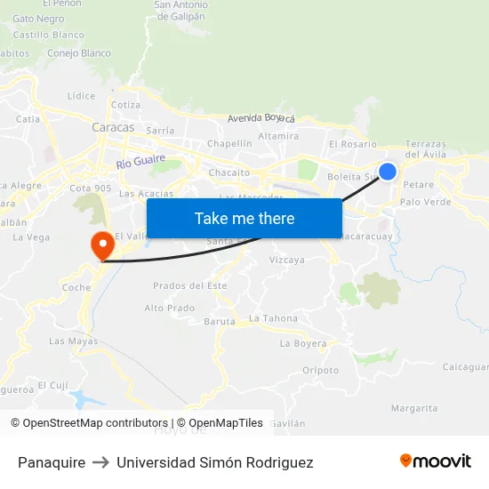 Panaquire to Universidad Simón Rodriguez map