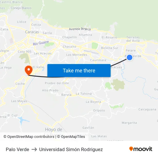 Palo Verde to Universidad Simón Rodriguez map