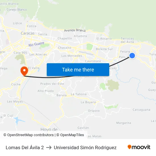 Lomas Del Ávila 2 to Universidad Simón Rodriguez map