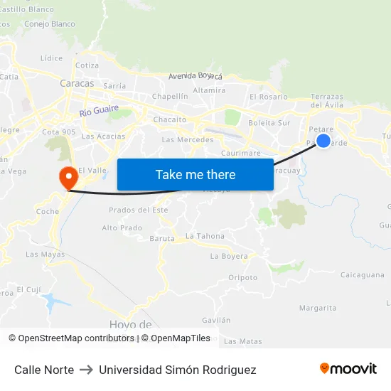 Calle Norte to Universidad Simón Rodriguez map