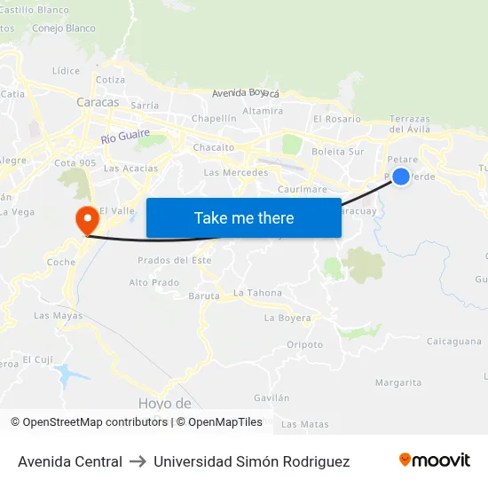 Avenida Central to Universidad Simón Rodriguez map