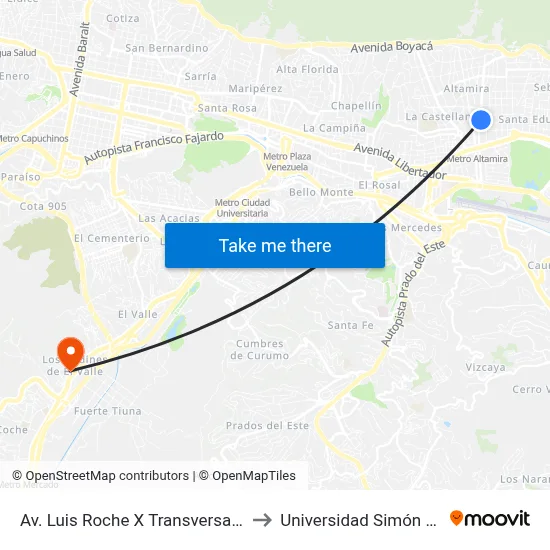 Av. Luis Roche X Transversal De Altamira to Universidad Simón Rodriguez map