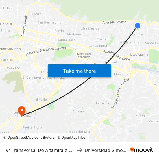 9° Transversal De Altamira X 7° Av. De Altamira to Universidad Simón Rodriguez map