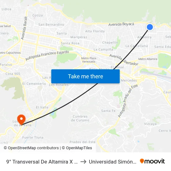 9° Transversal De Altamira X Av. Luis Roche to Universidad Simón Rodriguez map