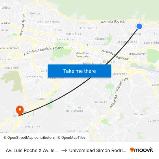 Av. Luis Roche X Av. Istúriz to Universidad Simón Rodriguez map