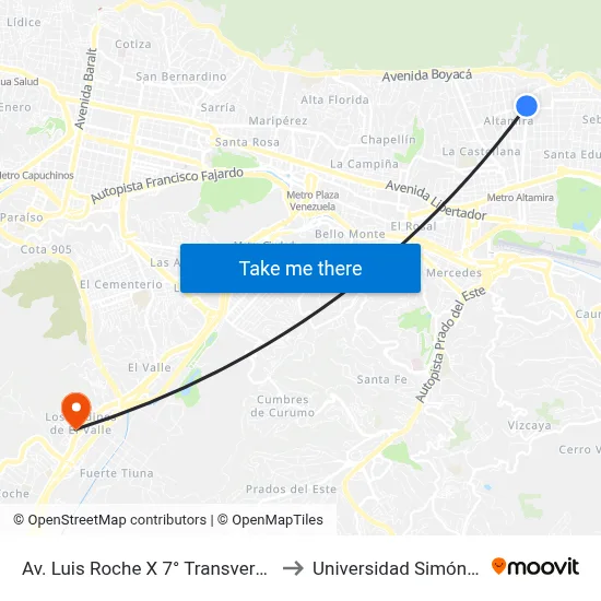 Av. Luis Roche X 7° Transversal De Altamira to Universidad Simón Rodriguez map