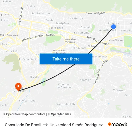 Consulado De Brasil to Universidad Simón Rodriguez map