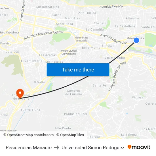 Residencias Manaure to Universidad Simón Rodriguez map