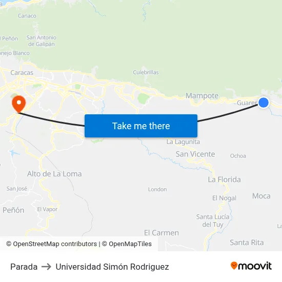 Parada to Universidad Simón Rodriguez map